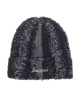 Supreme Black & Gray Striped Fuzzy Beanie